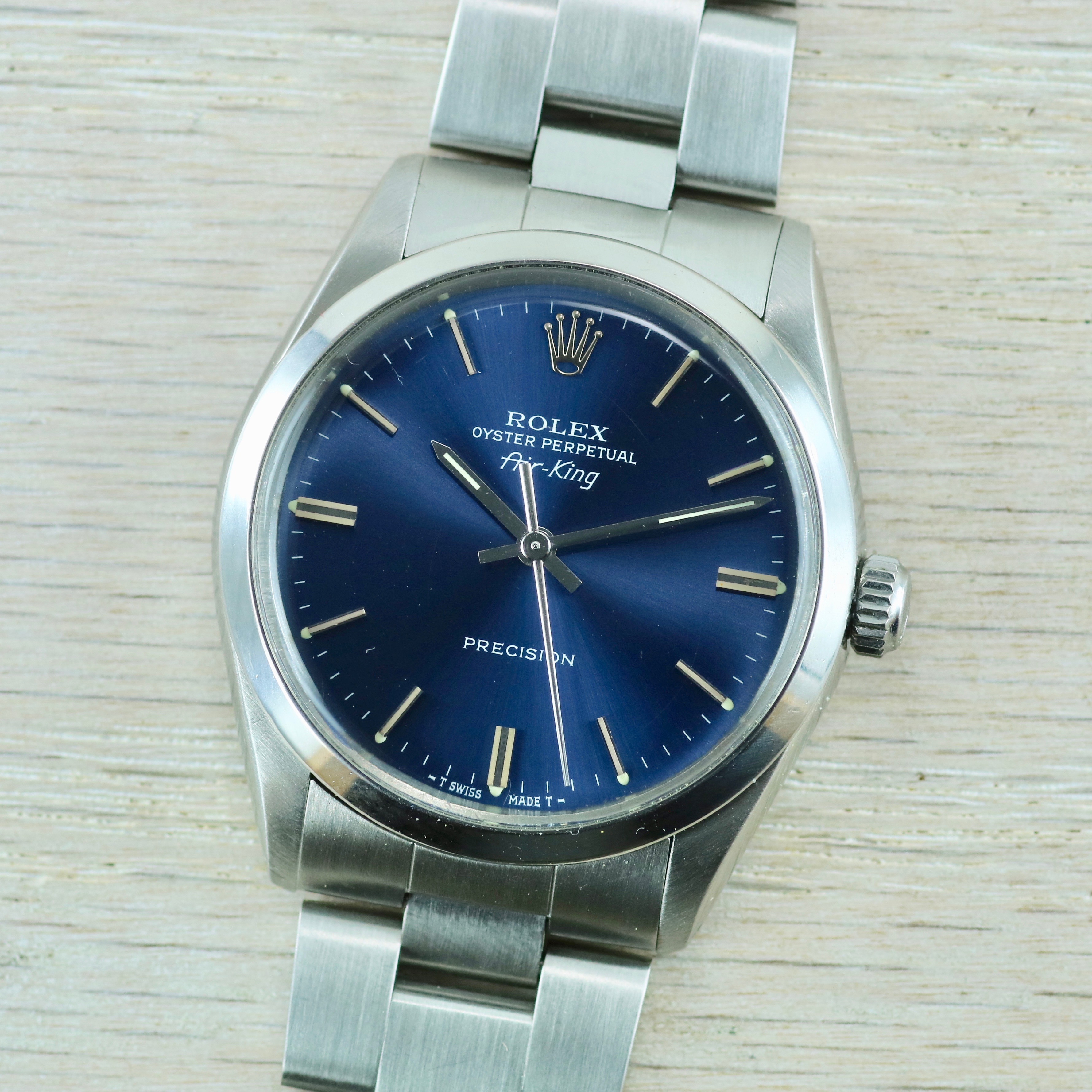 1989 Rolex AirKing ref. 5500 Blue Dial Watch w/ Oyster Bracelet - Just ...