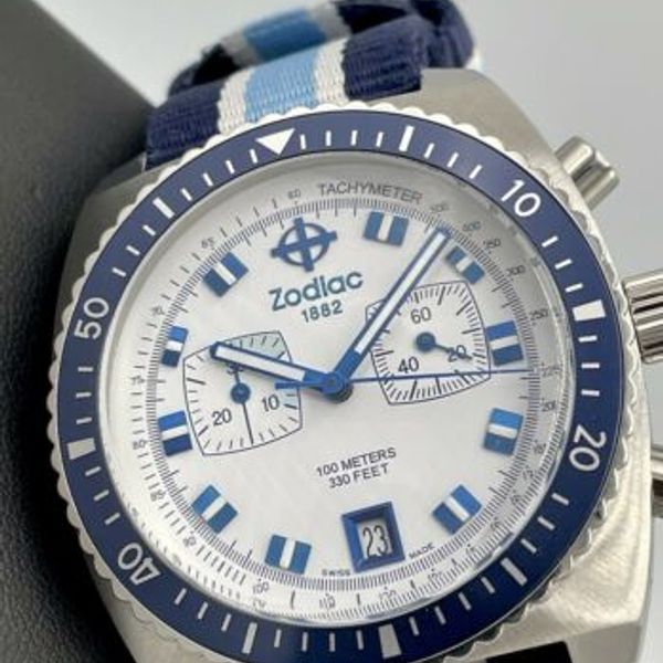 Zodiac Sea Dragon Chronograph Swiss Quartz ZO2259 Blue White 42.5