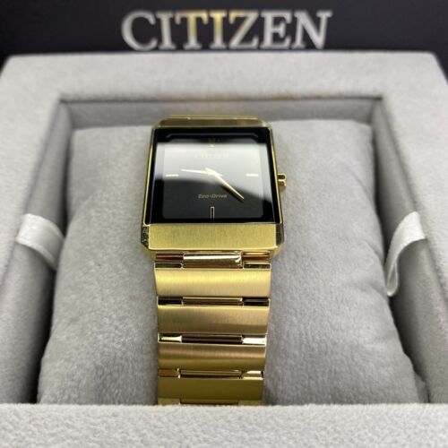 NEW✓Citizen Eco-Drive Stiletto Unisex Gold-Tone Black Dial 35mm