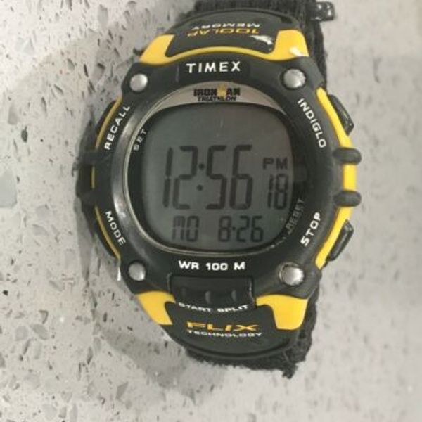 Timex Ironman Triathlon 100 lap memory Flix Technology Watch Black & Yellow  | WatchCharts