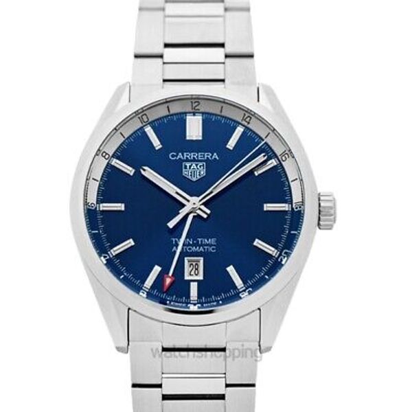 Tag Heuer Carrera Twin Time Blue Dial Silver Steel Strap Watch for Men - WBN201A.BA0640
