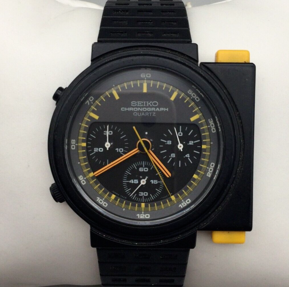 Vtg Seiko Men Black Giugiaro Alien Ripley Chronograph 7A28 7000