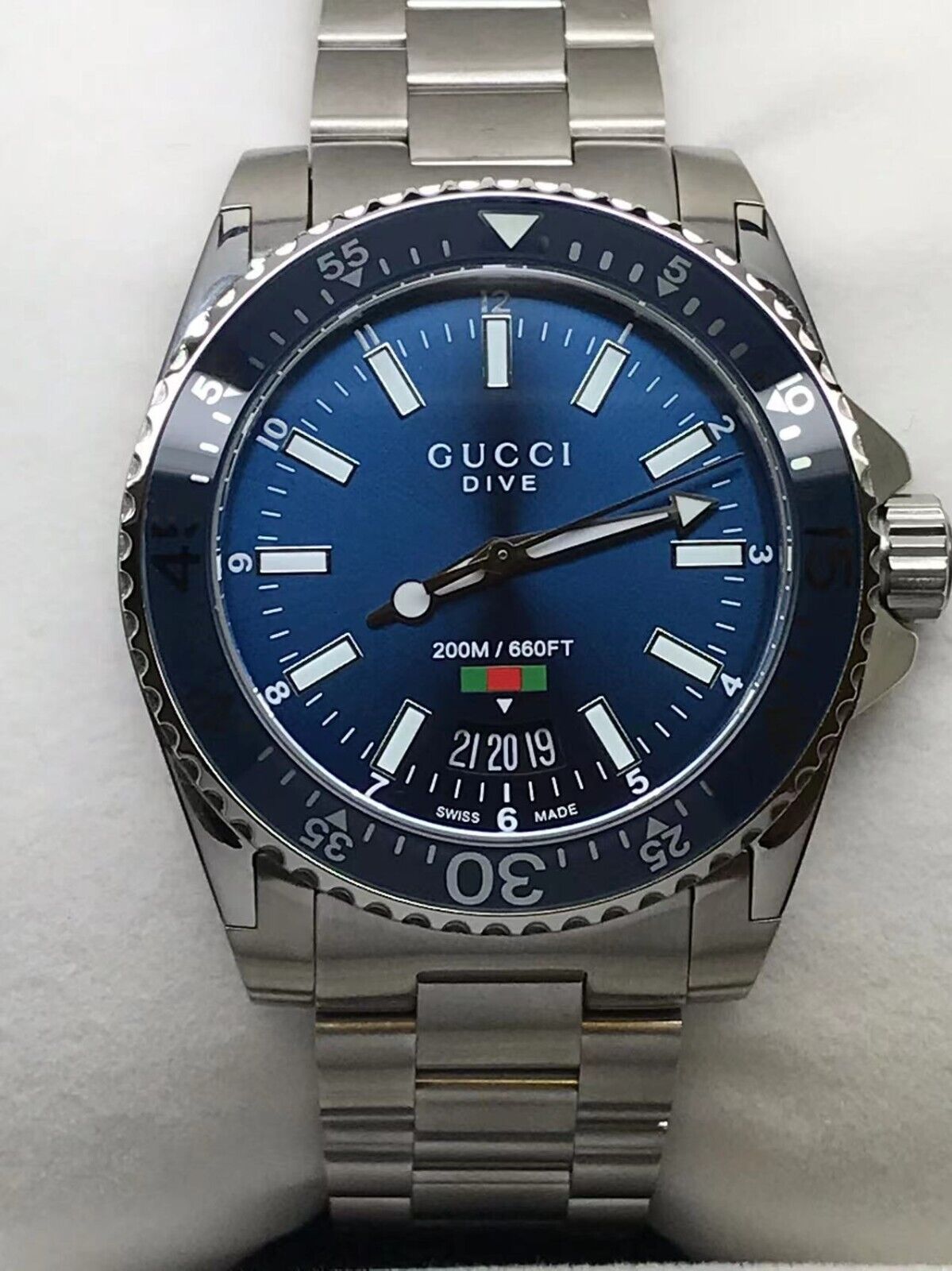 OFFER ! SALE! Gucci YA136311 Men's Dive Silver / Blue Stainless