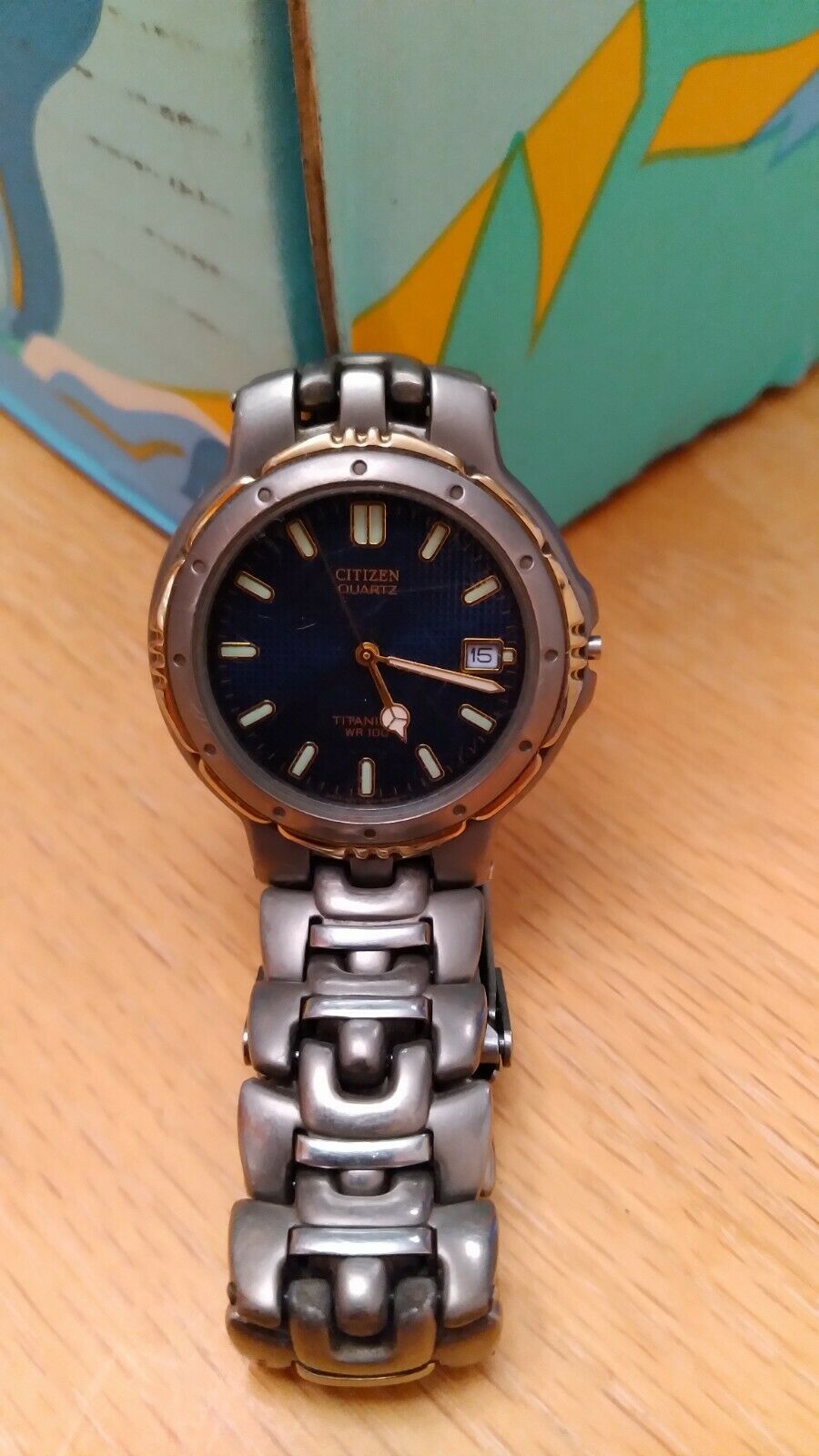 Vintage Watch Men's Citizen Titanium / Gold tone BLUE Dial w/Date