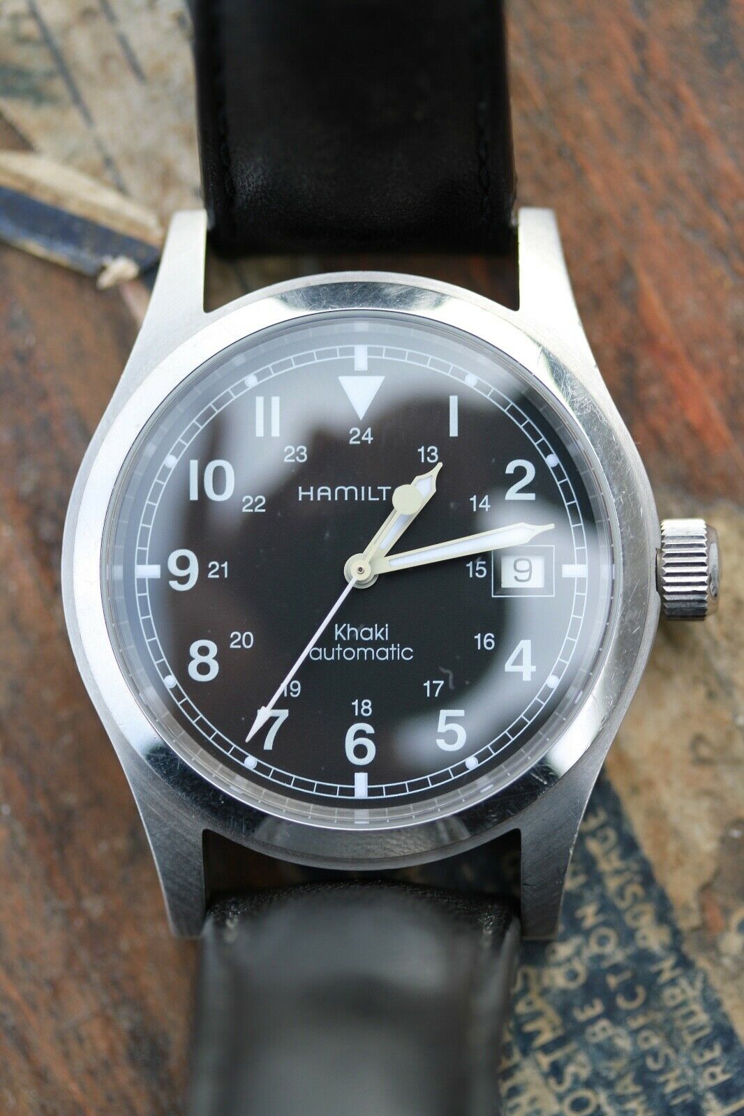 Hamilton H704150 Khaki Field Automatic 38mm Black Leather Strap |  WatchCharts Marketplace