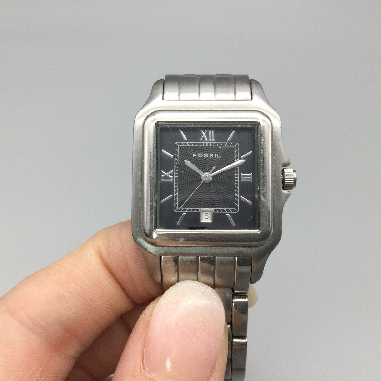 Fossil ladies black dial silver tone watch NEW BATTERY Fossil Watch Women Silver Tone Black Black Dial Date ES1341  main image 2