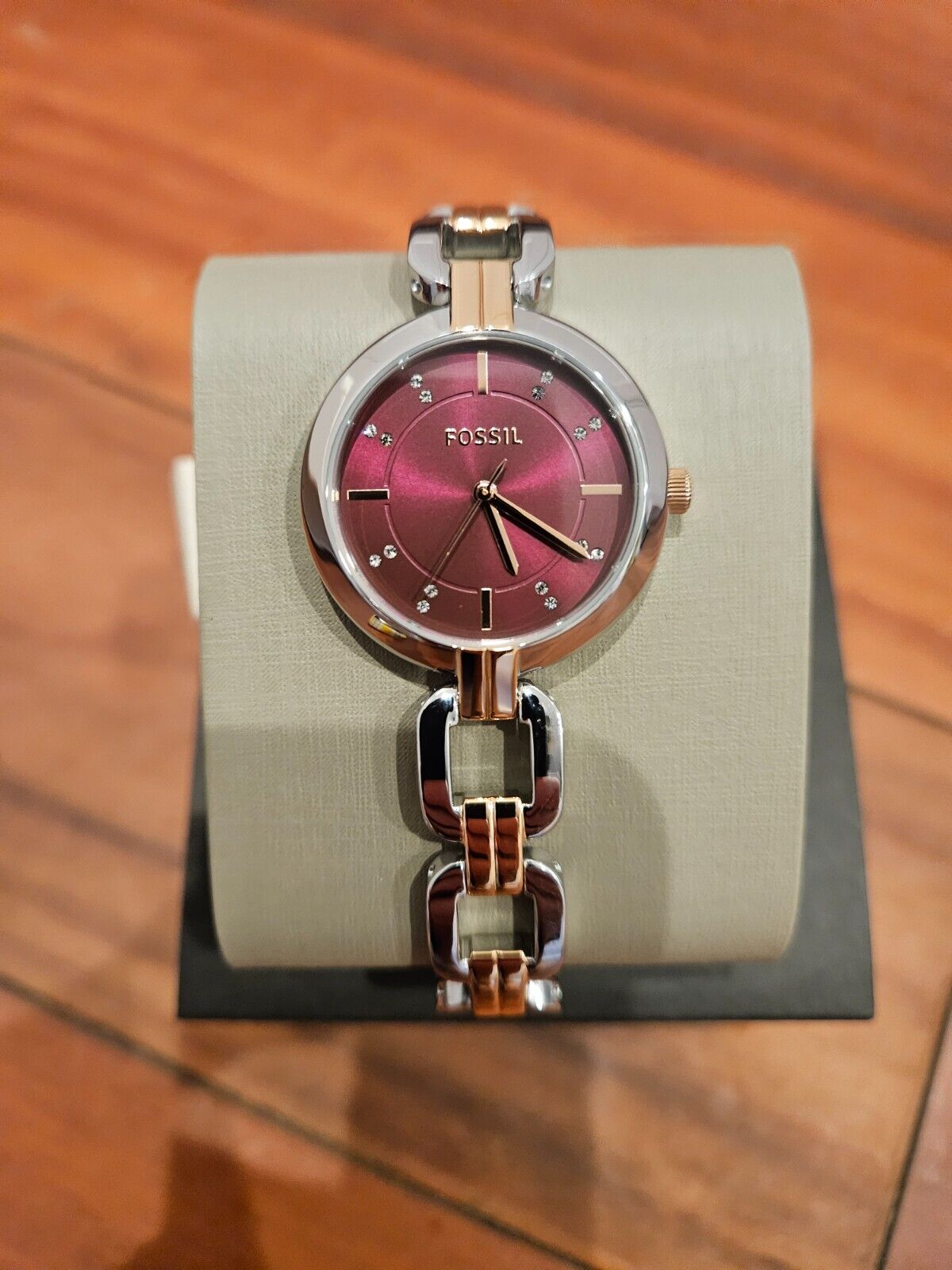 Fossil Kerrigan Crystals Rose Gold Silver Burgundy Women's Watch