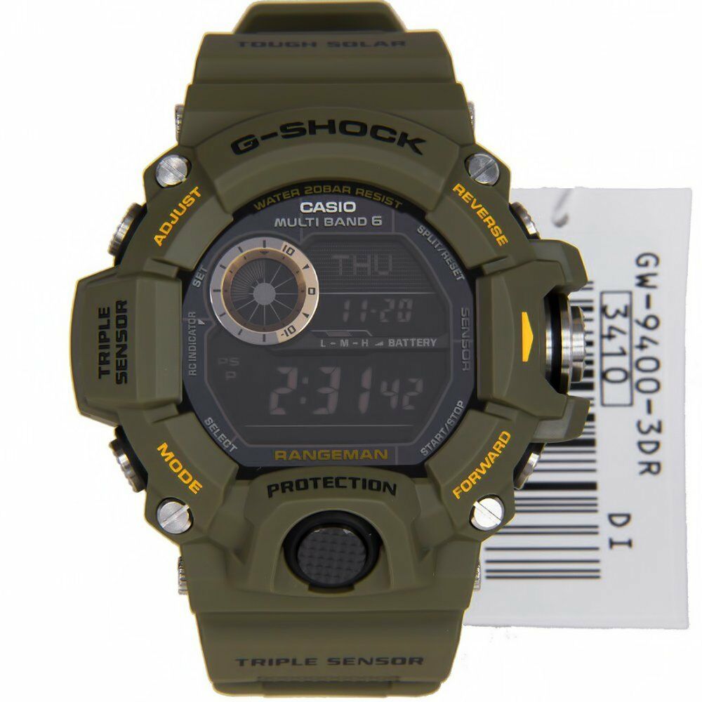 G-SHOCK RANGEMAN GW9400-3 Military Green Triple Sensor Solar Digital ...