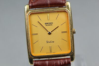SEIKO ドルチェ稼働中QZ　6020-5460ドルチェ スクエア型 ローマン SEIKO 6020-5460 6020-5630 Gold Dial Tank Case 25x25mm Quartz