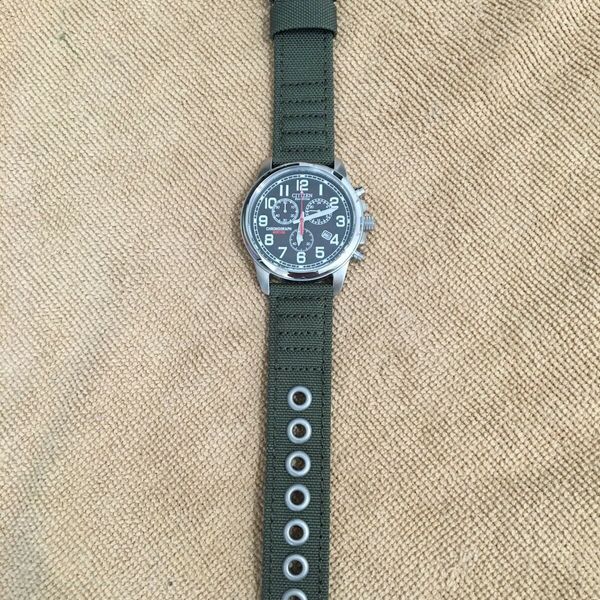 Citizen AT020005E Men's EcoDrive Chronograph Watch Green Canvas Strap WatchCharts Marketplace