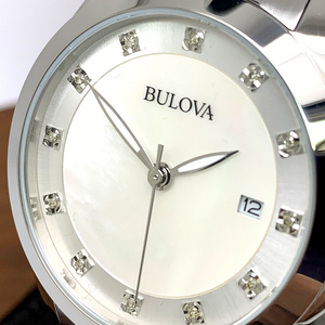 Bulova Women s Watch 96P174 Quartz White Mother of Pearl Diamond Dial Steel WatchCharts Marketplace