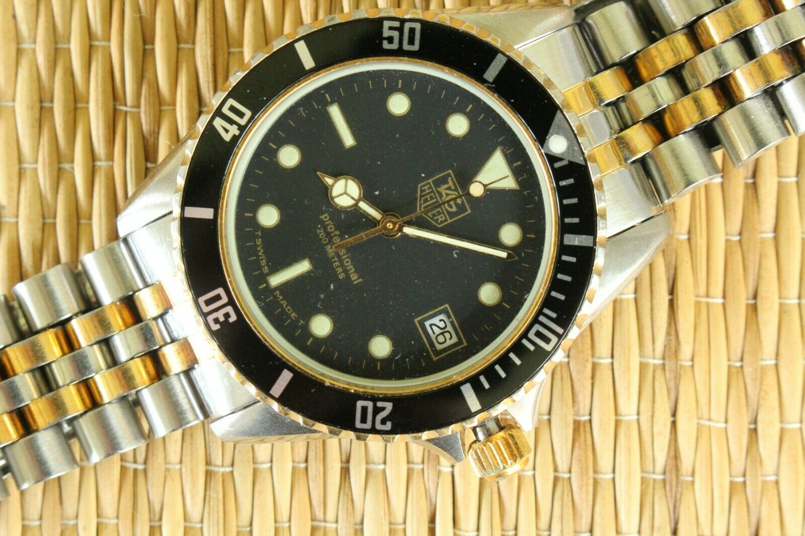 TAG HEUER 980.020B TU TONE BLACK DIAL DIVER EXTENSION BRACELET