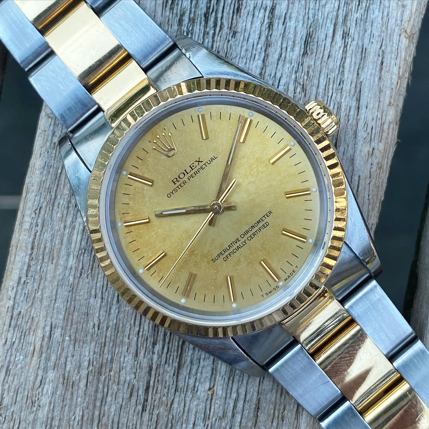 1993 Rolex 14233 S Serial Oyster Perpetual 34 Steel & Gold Fluted Bezel ...