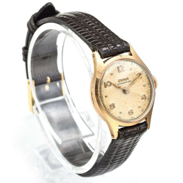 Vintage Doxa 14K Gold Women's Hand Wind Watch Leather