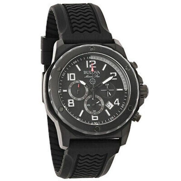 Bulova Marine Star Mens Black Rubber Strap Quartz Chronograph Watch ...