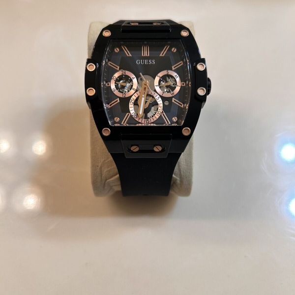 Guess Phoenix Black Dial Black Rubber Strap Watch for Men - GW0386G1