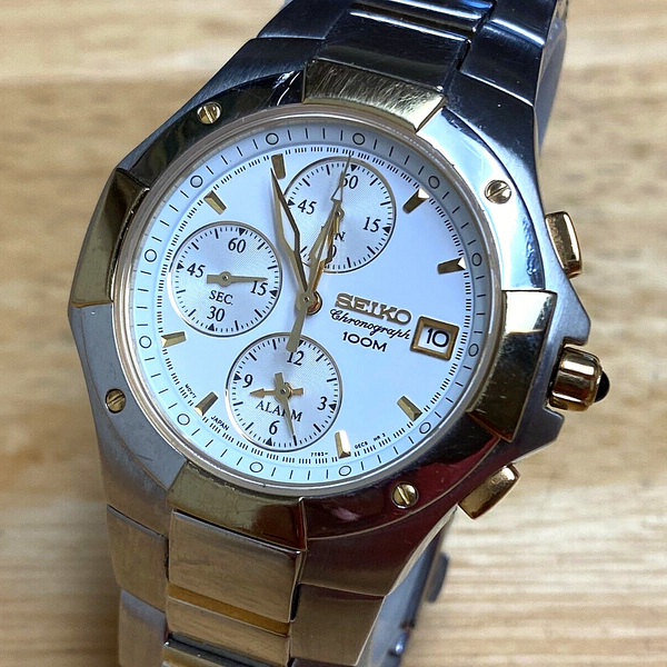 Seiko 7T62 0DP0 Men 100m Sapphire Analog Quartz Alarm Chronograph