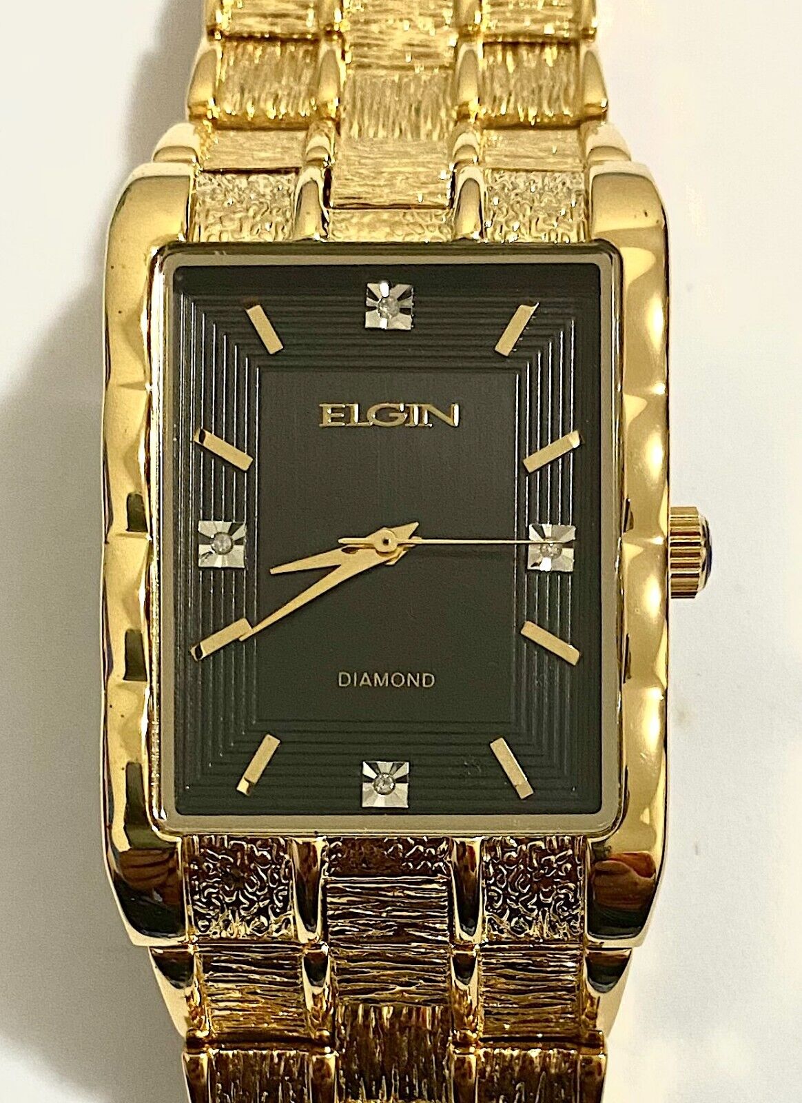 Elgin rectangle Gold Color With Black Face Luxury Mens watch