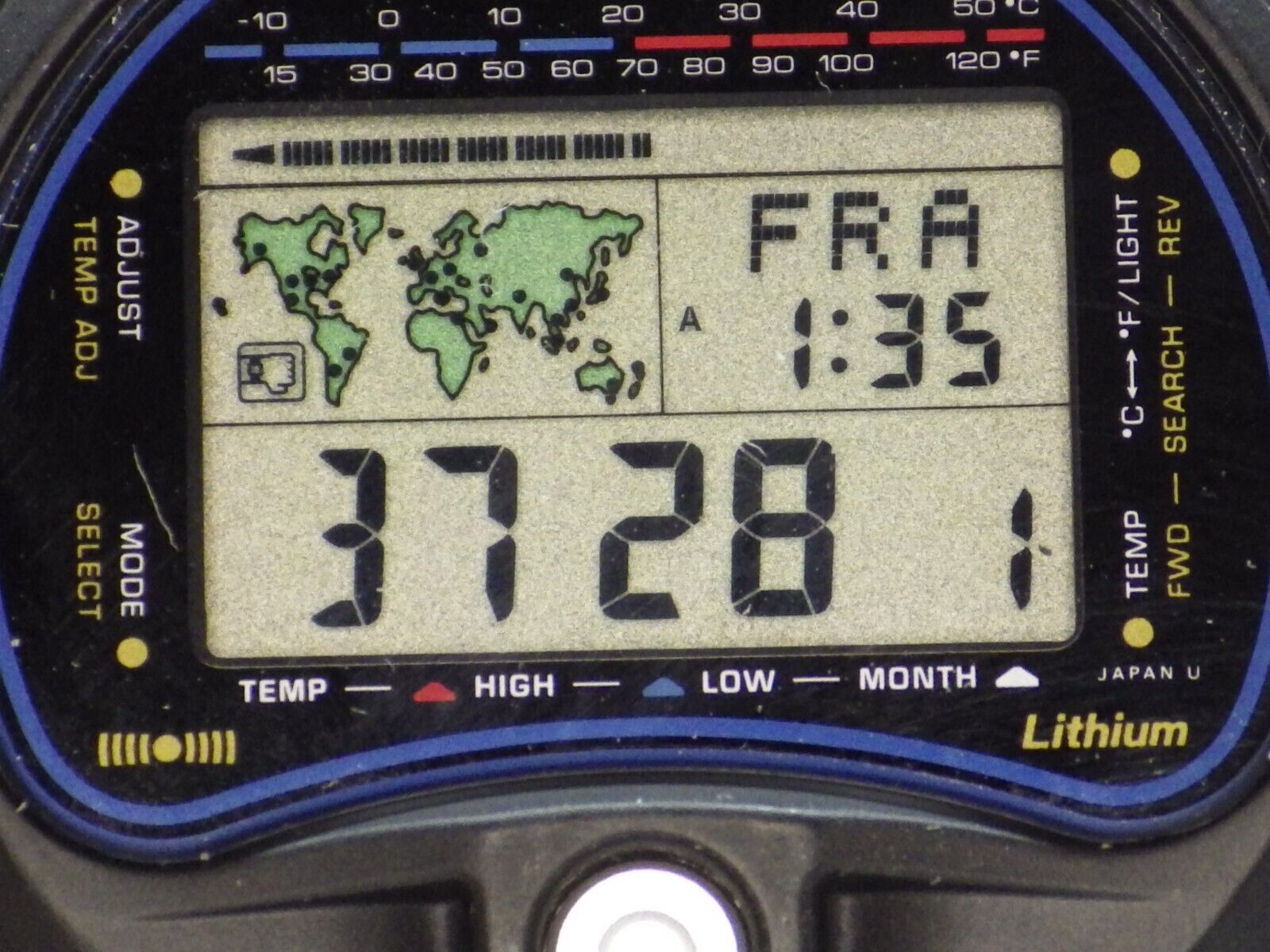 CASIO TS-100 Digital Thermometer World Time WR 100M, Alarm