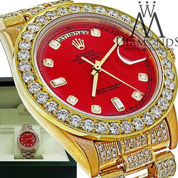 Diamond Rolex Presidential 18K Yellow Gold 18038 Single Quick Set Watch Red Dial WatchCharts
