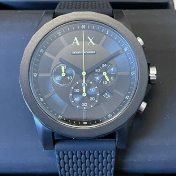 ARMANI EXCHANGE Mens Matte Black Silicone Chrono Watch AX1344 New ...