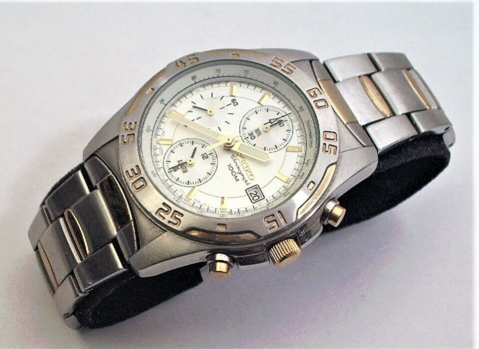 SEIKO 7T62 0CD0 MEN S 2 TONE QUARTZ CHRONOGRAPH W