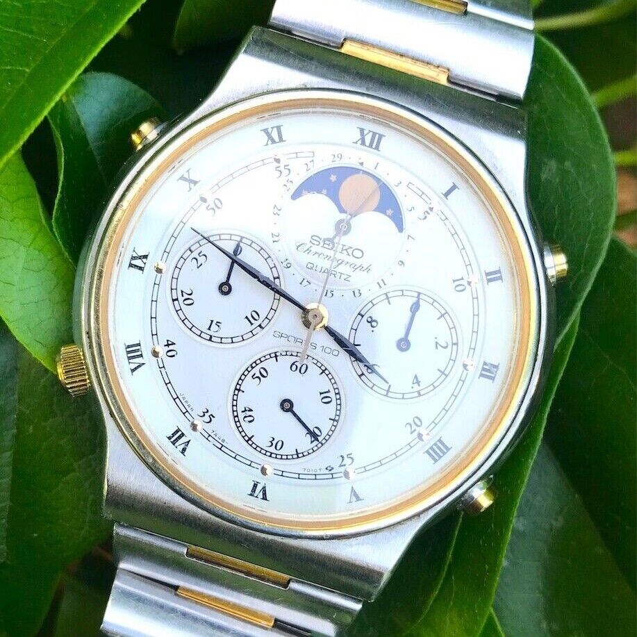 Vintage Seiko Chronograph 7A48 7000 1980s Chronograph Moon phase