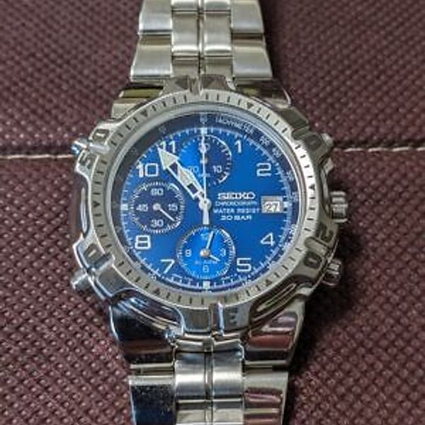 Seiko Chronograph 7T32-6K40 Quartz Blue Dial Date Alarm Arabia