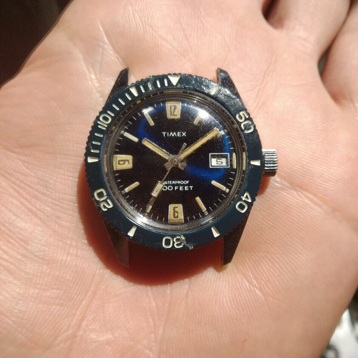 Vintage Timex 200 Feet Diver Watch Blue Dial Very Rare 1960s