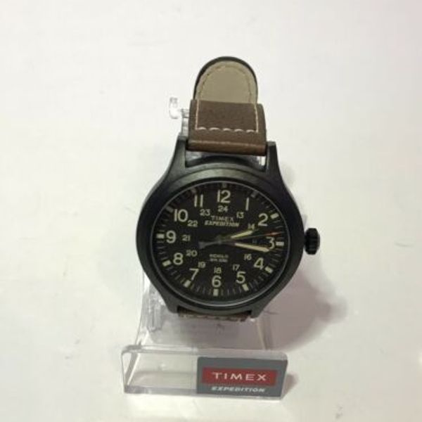 Timex Men's TW4B11300 Expedition Scout 43mm Brown/Black Leather Strap ...