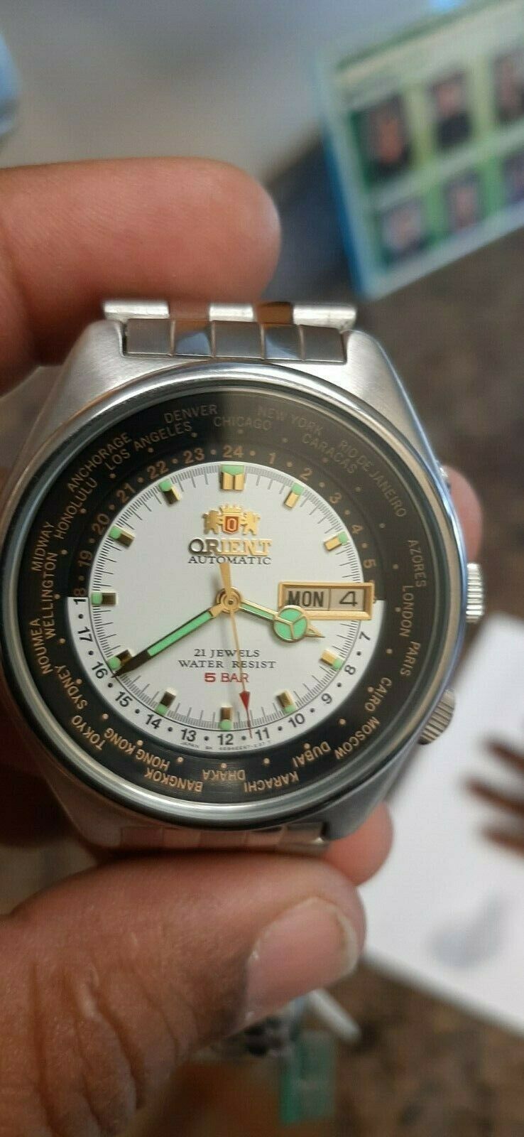 ORIENT Automatic World Time 21 Jewels 469EE6-71 5 BAR - New