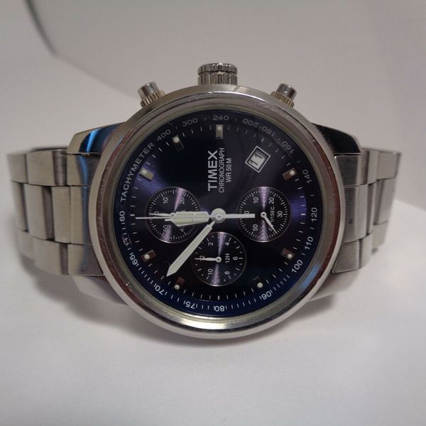 Men's Timex H1 Chronograph Watch Blue dial date, stainless steel, New ...