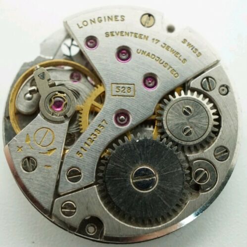 Vintage Longines Cal. 528 17 Jewel wrist watch movement for repair