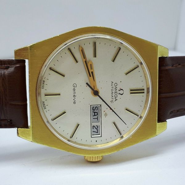 VINTAGE OMEGA GENEVE AUTOMATIC DAY DATE MEN’S WATCH Ω GOLD PLATED 20