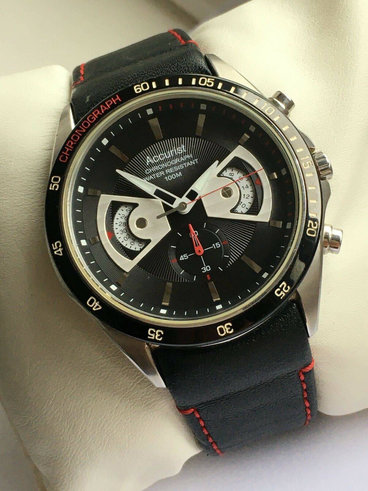 Accurist MS645 Gents Chronograph Watch Original Black Red Leather Strap CAL.JS24 WatchCharts Marketplace