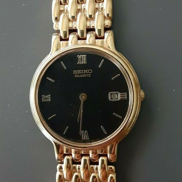 Seiko 7N29-F070 Mens Elegant Gold Tone Round Dial Date Quartz Analog ...