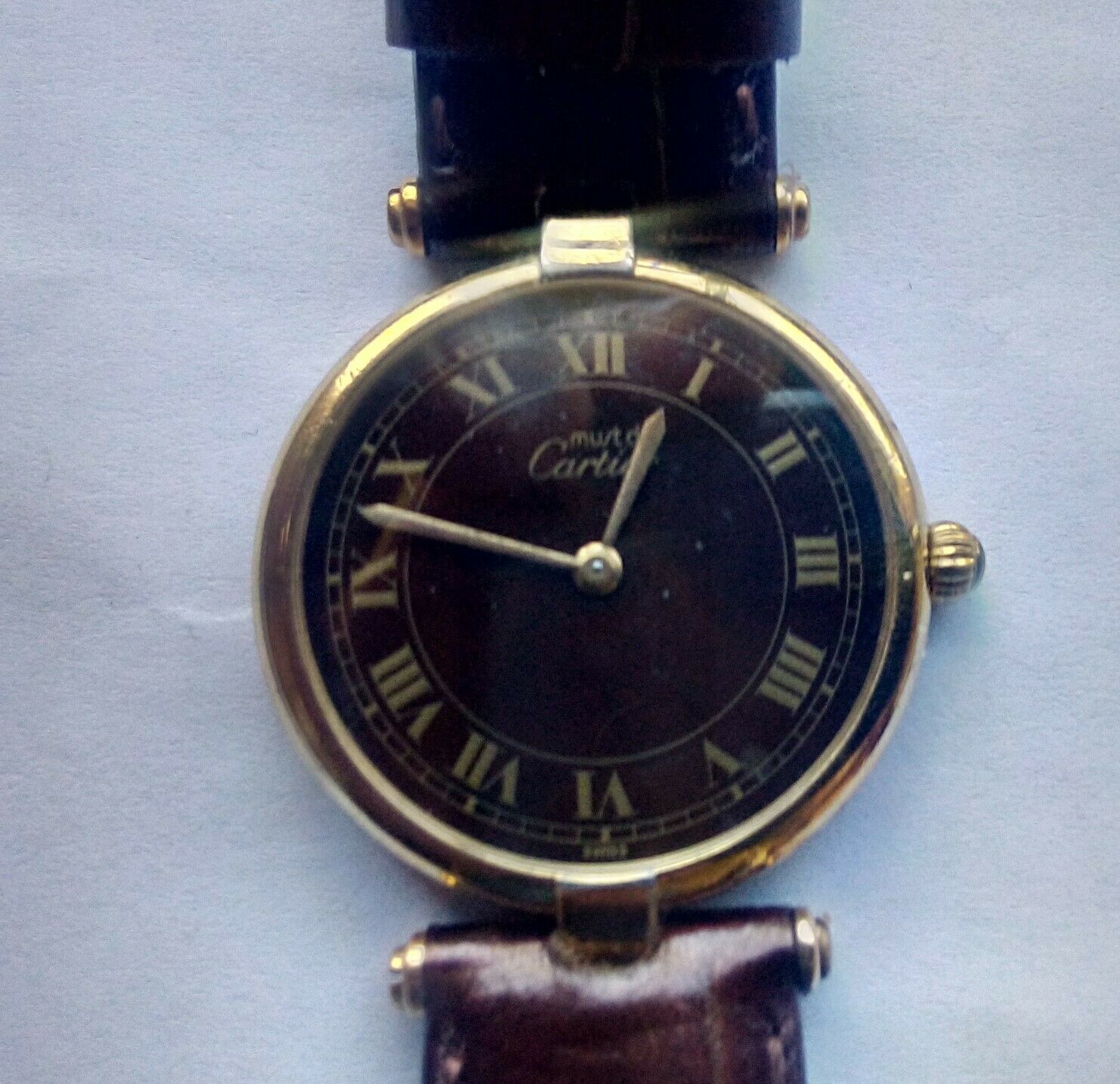 Vintage Must de CARTIER Paris 925 Argent Swiss Made Watch Plaque 