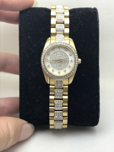 Bulova Women s 98L241 Quartz Crystal Accents Gold Tone Bracelet 23.5mm Watch HM WatchCharts