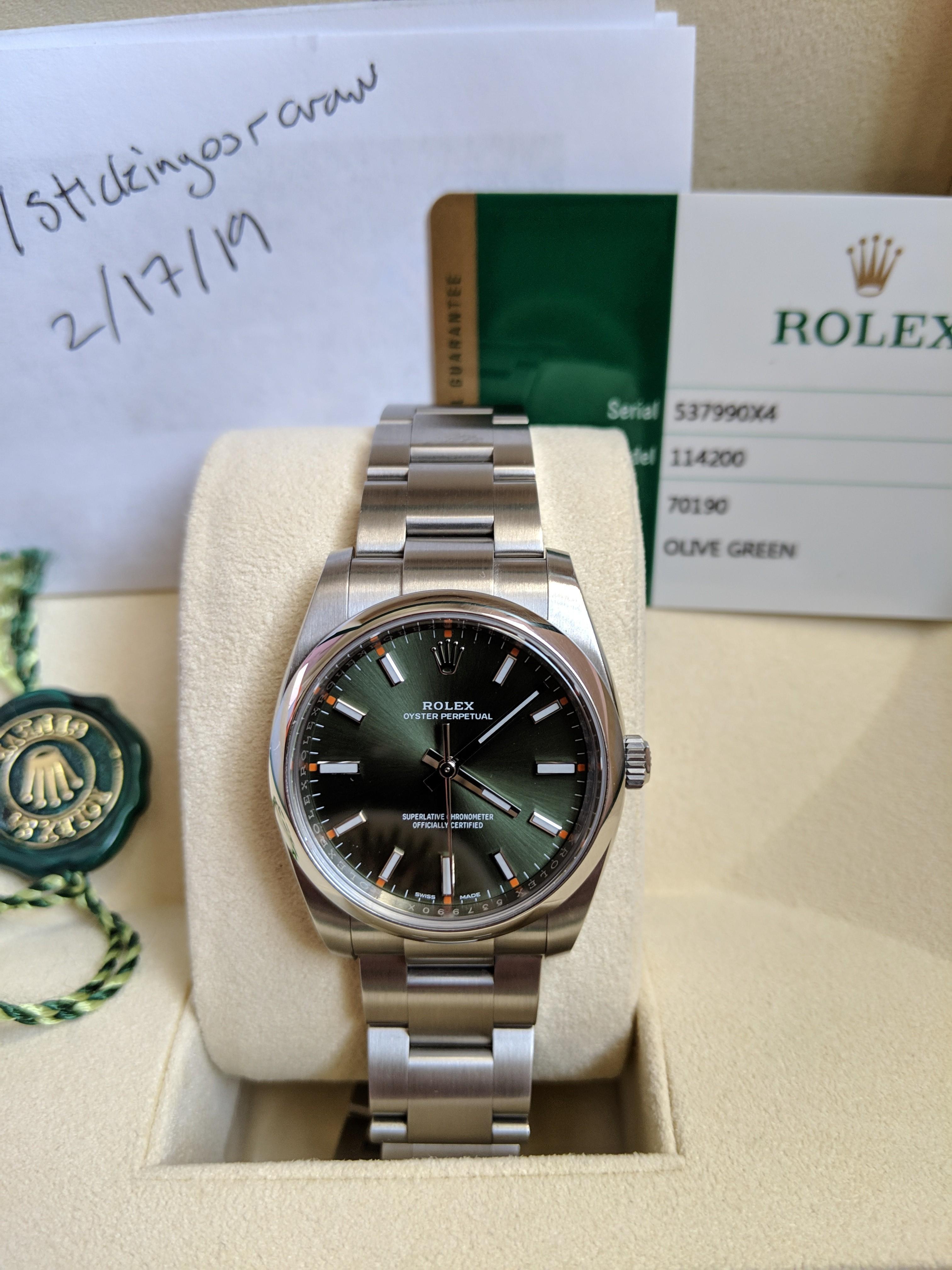 Wts Wtt Rolex 1140 34mm Oyster Perpetual Olive Green Watchcharts