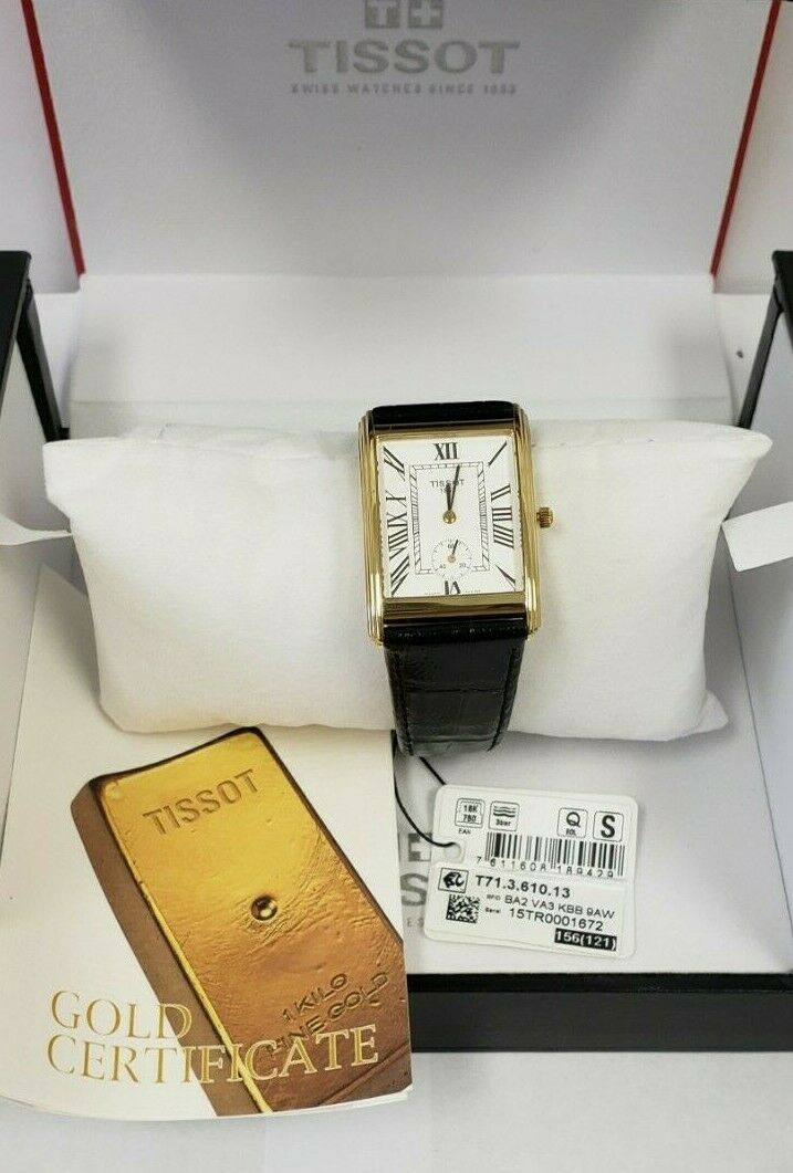 NWT 2950 Tissot Mens New Helvetia 18K Gold Leather Swiss Quartz