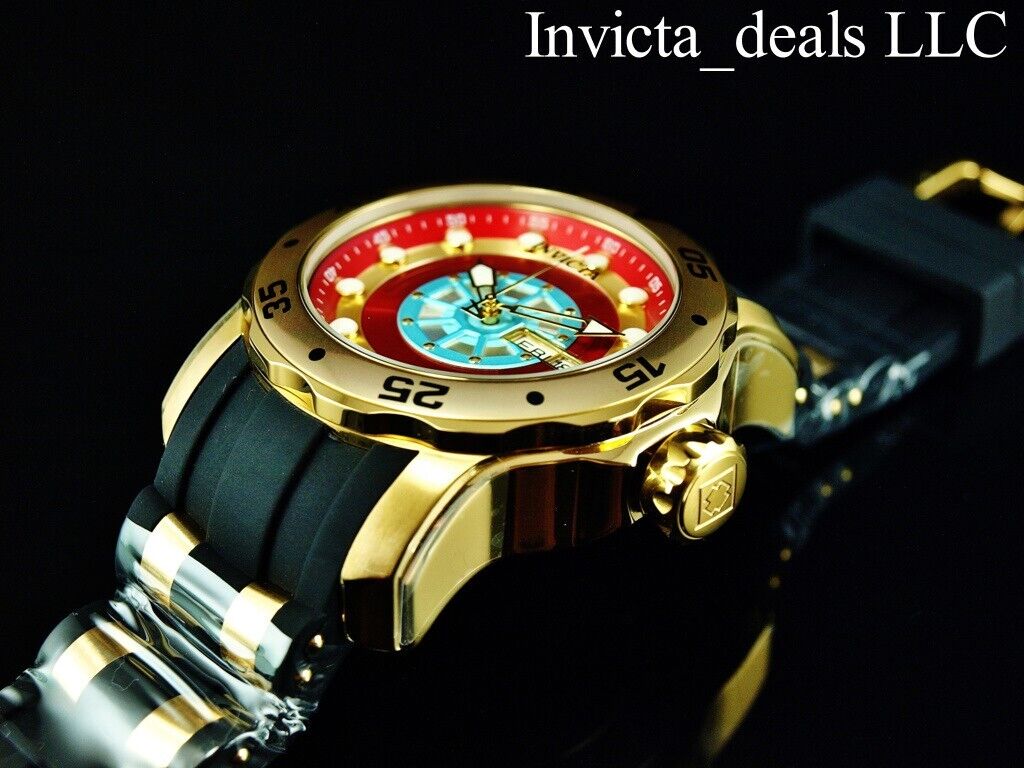 Invicta Mens 48mm Pro Diver SCUBA Marvel IRON MAN Limited Ed Red Gold Tone Watch WatchCharts Marketplace