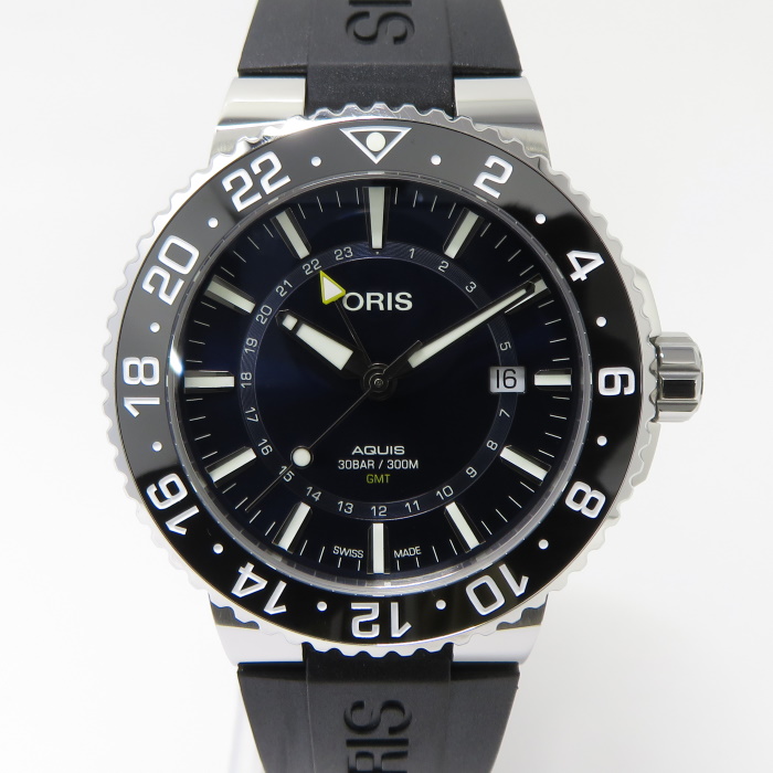 Used Oris Aquis GMT Date Divers Automatic Navy Dial SS Rubber