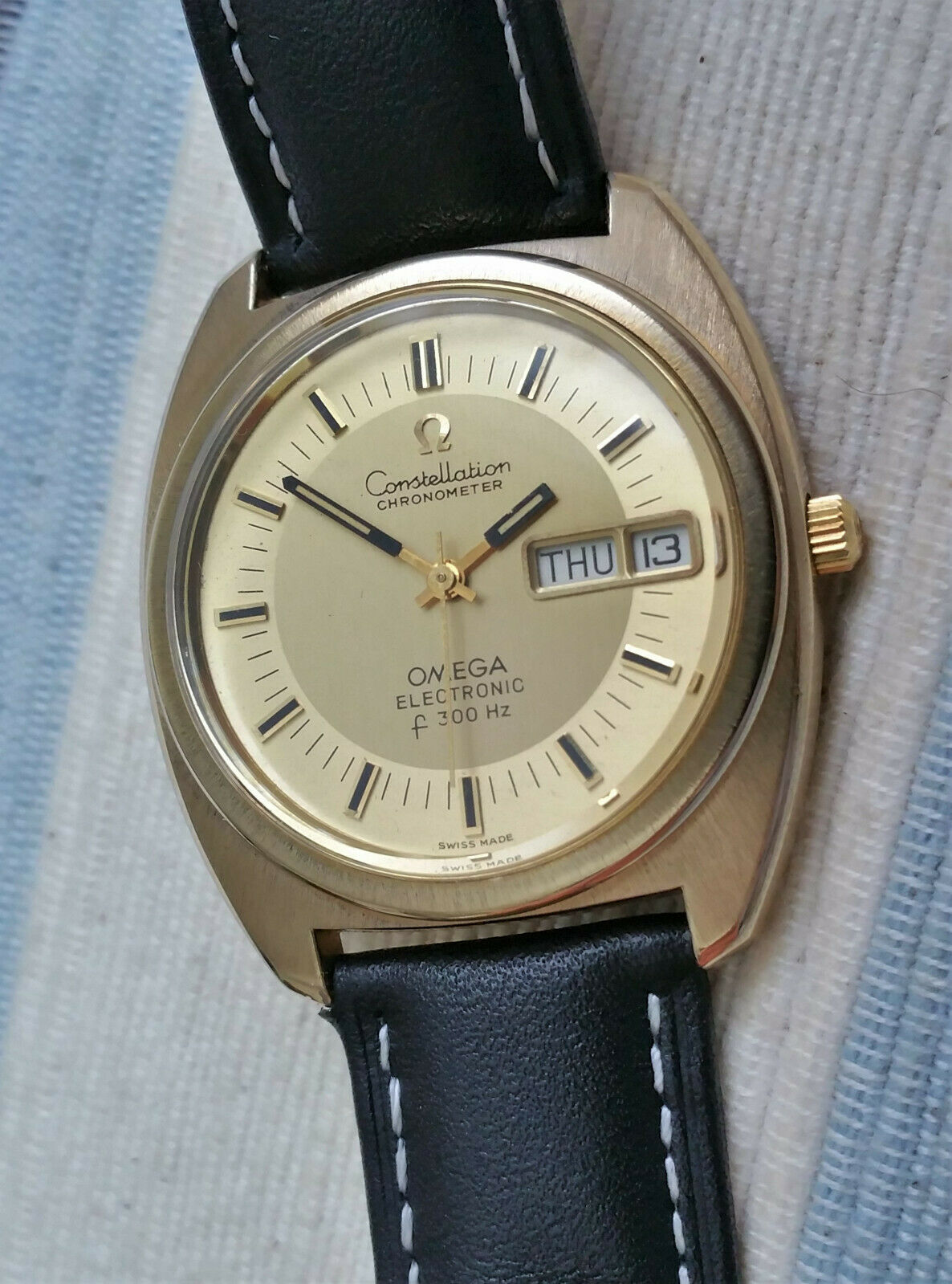 Vintage large Omega Constellation F300 men's watch, steel-gold