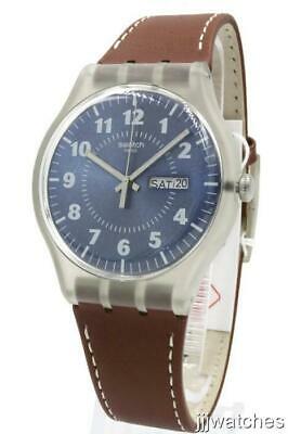 Swiss Swatch Originals VENT BRULANT Brown Leather Date Watch 41mm SUOK709  $75 | WatchCharts