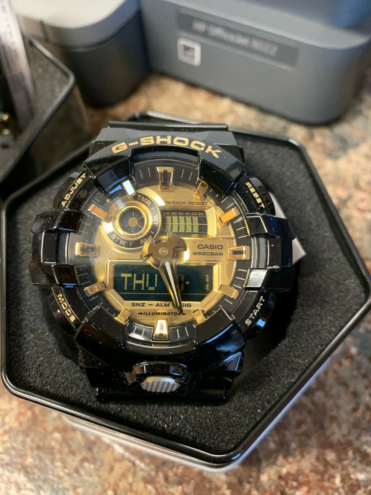 Dial Men\'s Resin G-Shock WatchCharts Casio Gold-Tone | GA-710GB-1AG Marketplace Black Watch