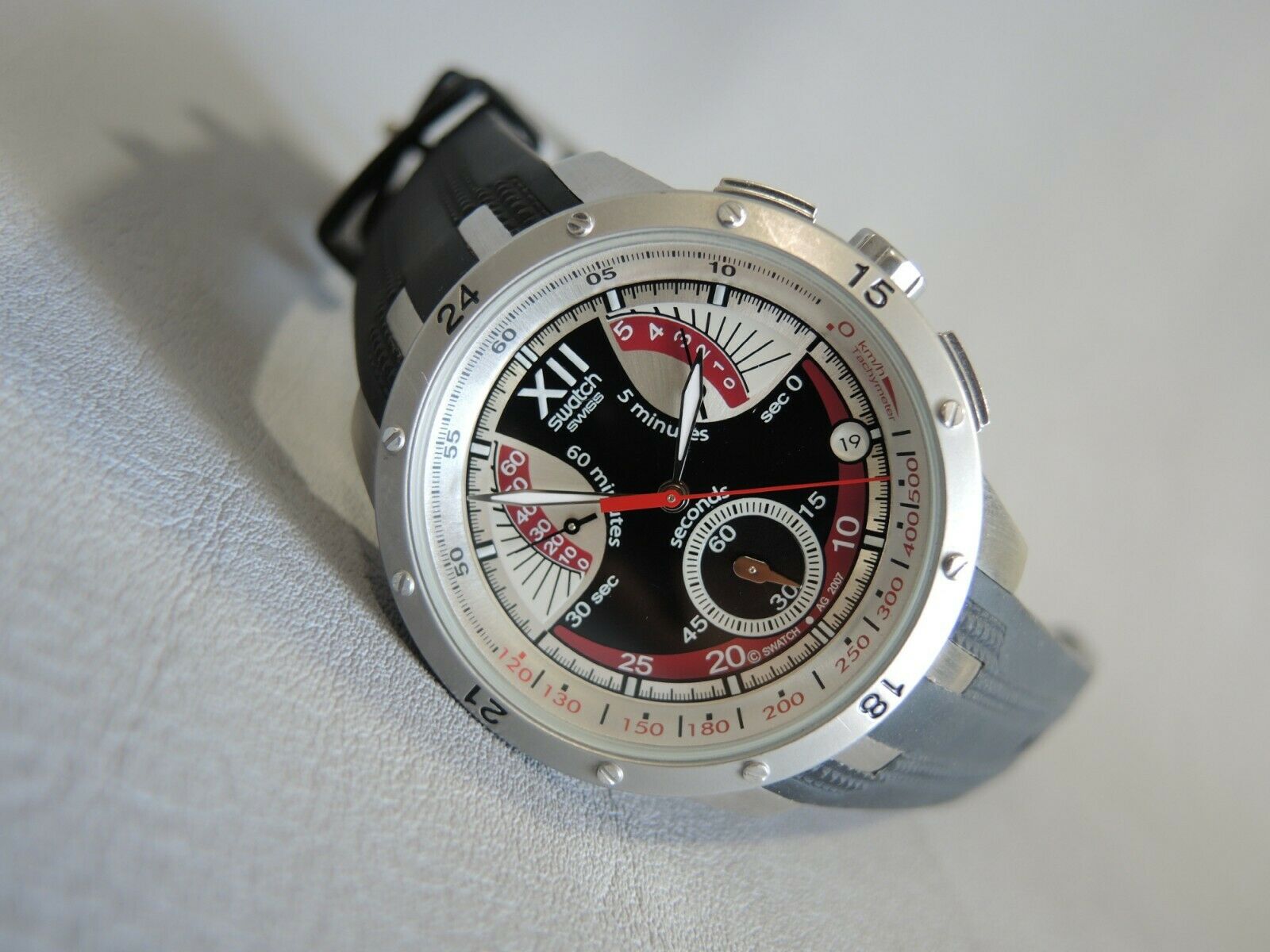 Swatch Irony Watch Chrono RETROGRADE EVENING BLACK YRS409 Swiss Men Rare  Date | WatchCharts Marketplace