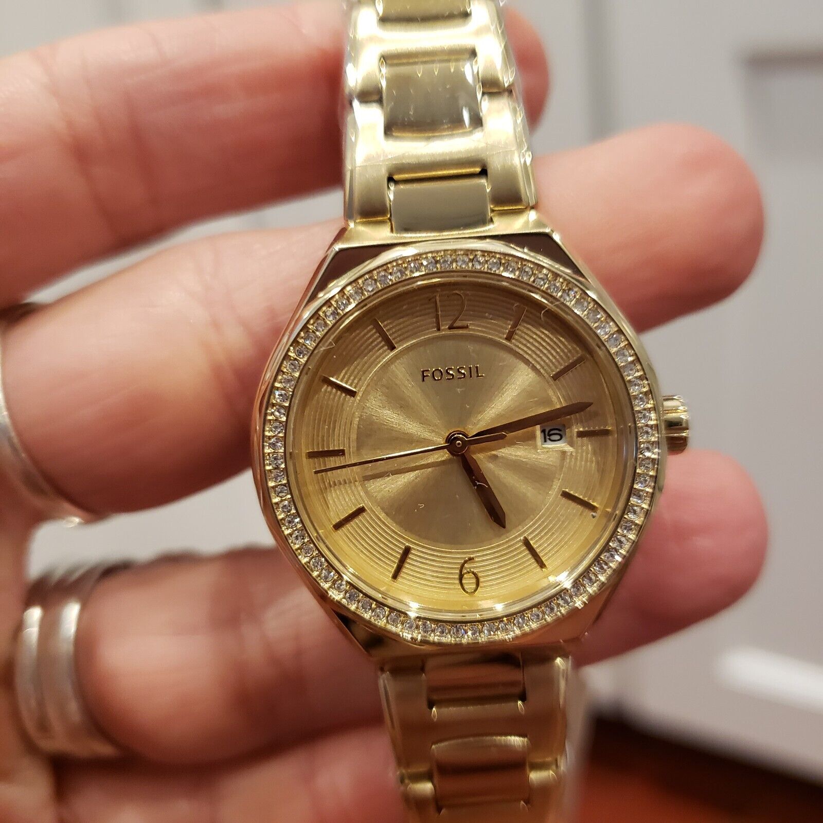 Fossil Eevie Crystals Three-Hand Date Gold Tone Women's Watch