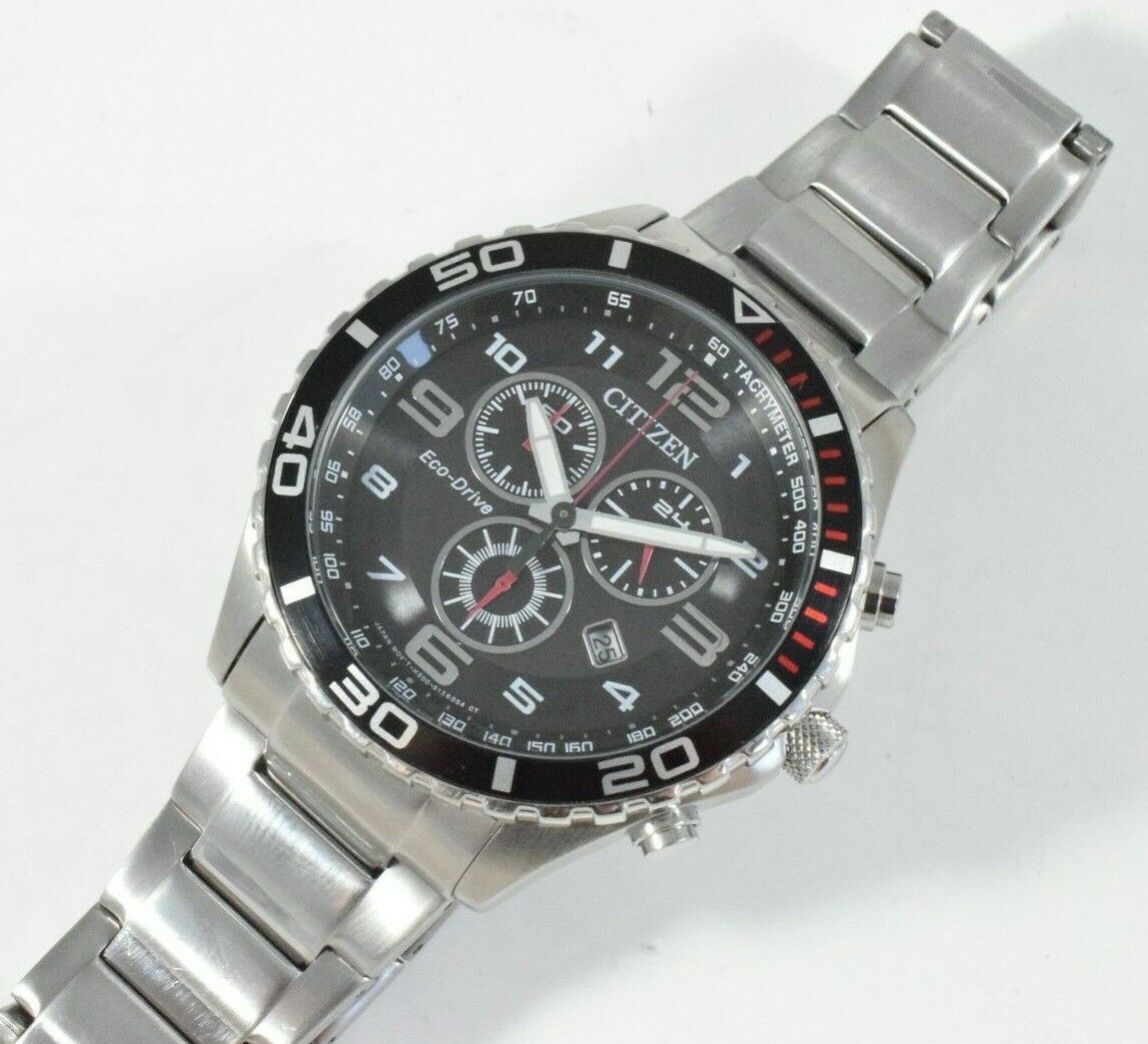 Mens Citizen Eco-Drive Stainless Steel Chronograph Watch - H500