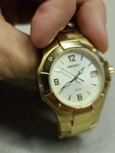 Seiko Gold Tone Stainless Steel Watch Sapphire Crystal 7N42 0BL0