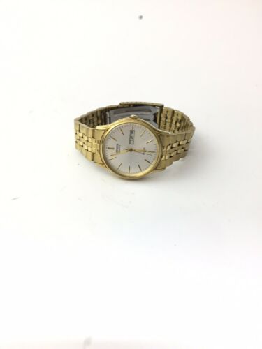 MENS CITIZEN 1102-S66587 GOLD PLATED DAY DATE QUARTZ WATCH